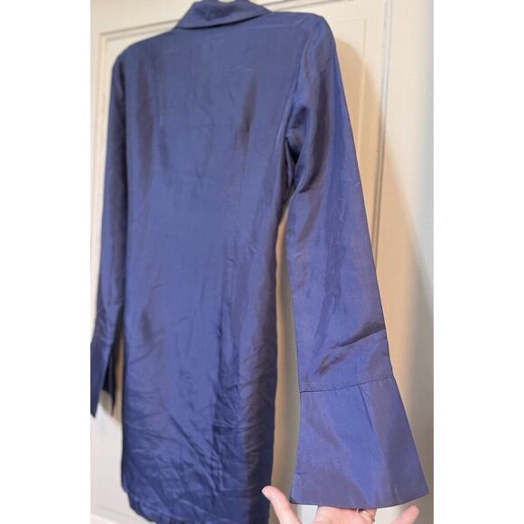 NWT Elliatt Anthropologie Moonlit Blue Silk Button Up Mini Dress Size Small - Picture 6 of 16